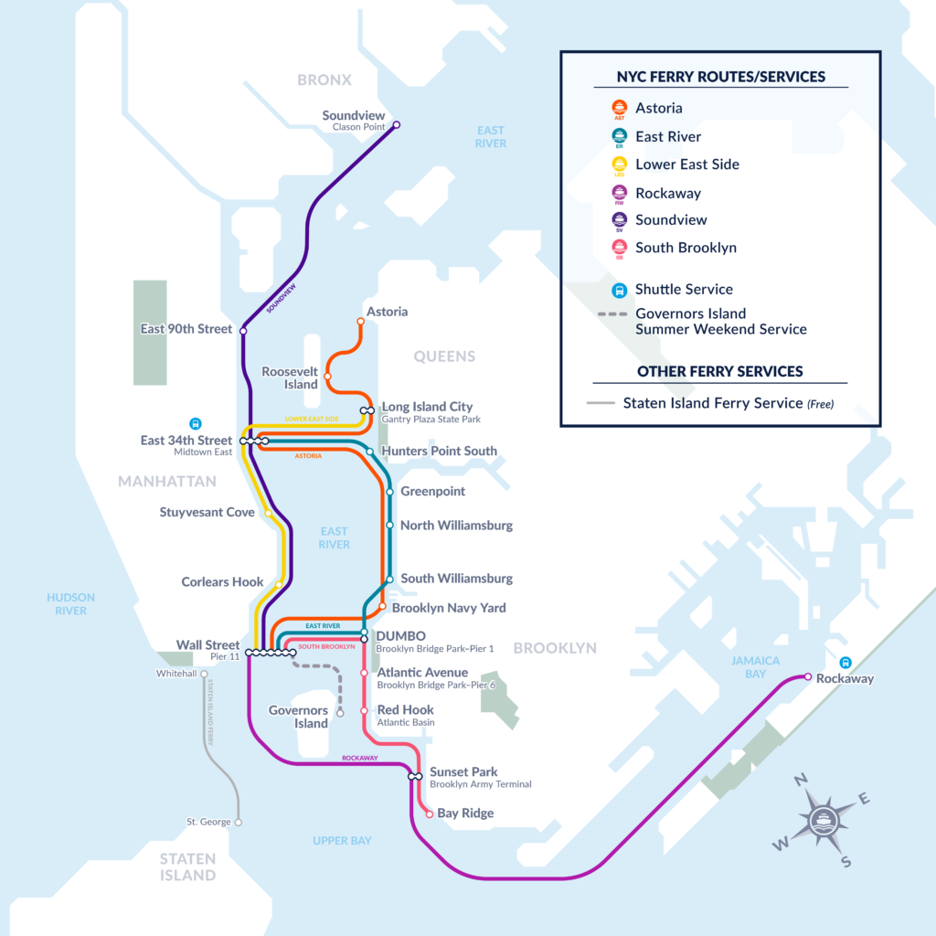 NYC Ferryの路線マップ