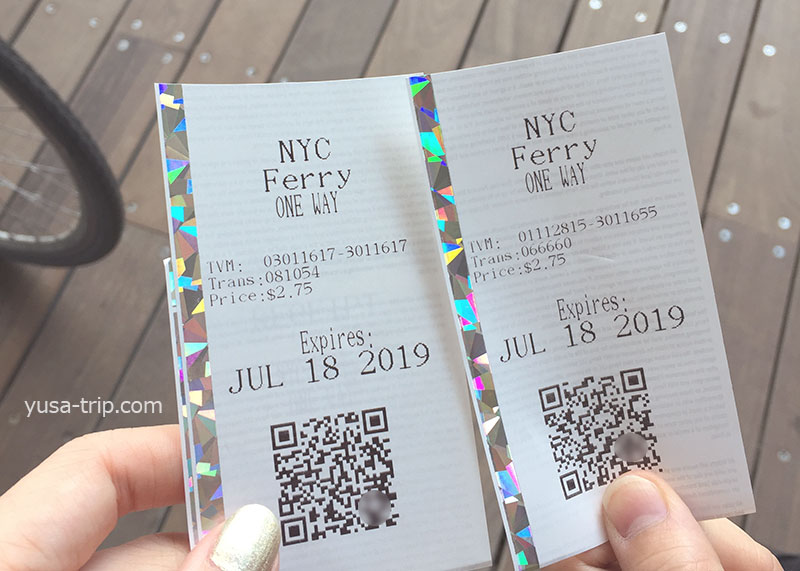 NYC Ferryの片道チケット